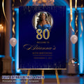 Editable Party Welcome Sign Navy Blue Gold Birthday Party sign with photo Welcome board sign Printable Retirement Party poster sign Template