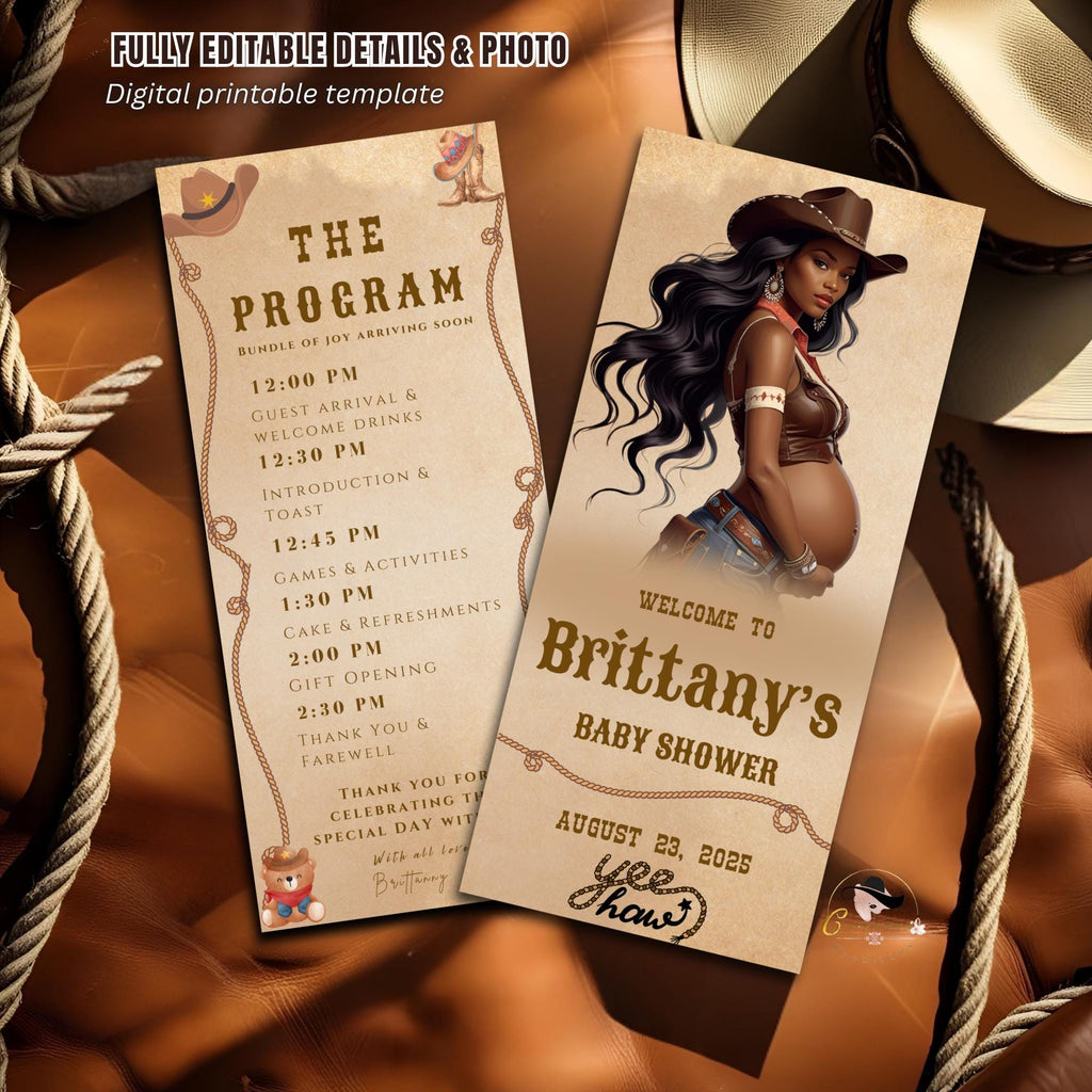 Editable Baby Shower Program Template Cowboy Baby shower Itinerary Card Printable Western Rodeo Order of events Timeline Baby Party Decor