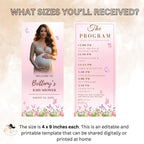 Editable Baby Shower Program Template Floral Garden Tea Baby Shower Itinerary Card Printable Butterfly Party Theme Order of event with photo