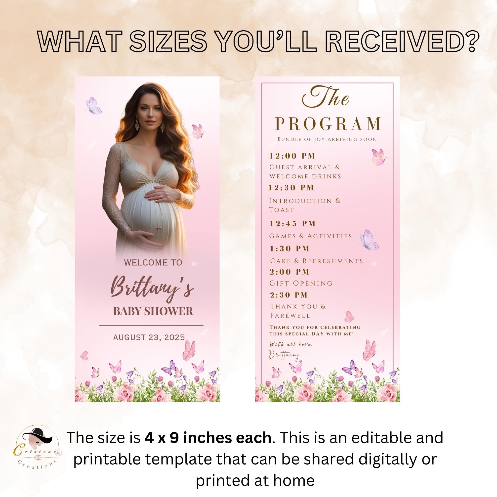 Editable Baby Shower Program Template Floral Garden Tea Baby Shower Itinerary Card Printable Butterfly Party Theme Order of event with photo