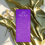 Purple Menu Card Template with photo, Birthday Dinner Menu cards, Printable Bridal Shower Menu Design Double Sided Retirement Menu