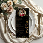 Editable Menu and Program Template Black Gold with photo Birthday Party Menu Dinner cards Printable Event Program Retirement Menu Design