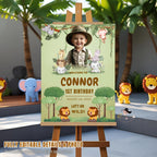 Safari Birthday Welcome Sign Kids Party sign Template Jungle Theme 1st Birthday Sign with photo Editable Wild One Printable Poster Board