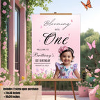 Floral 1st Birthday Welcome Sign with photo, Pink Wildflower (Printable Template)