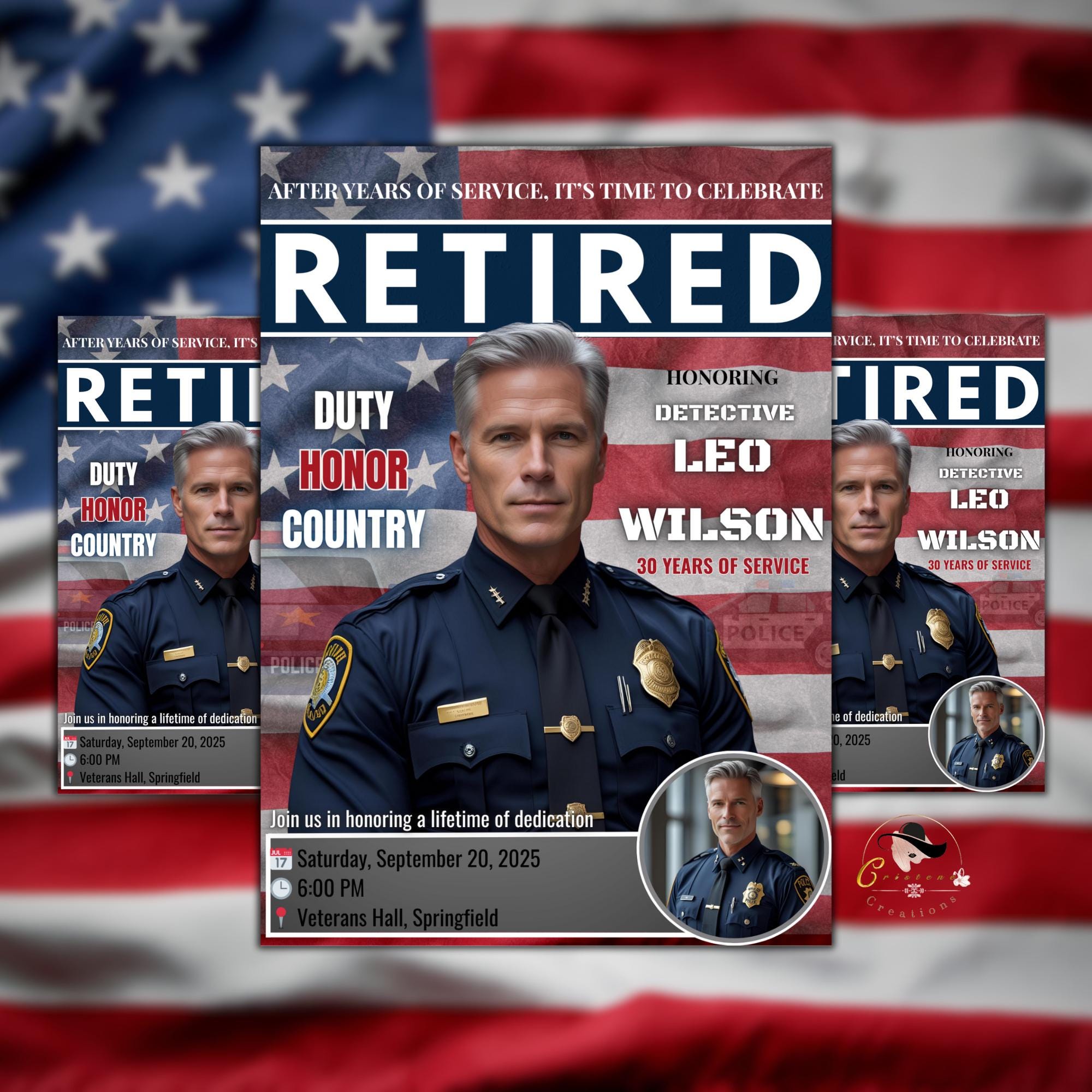 Digital Retirement Party Invitation Men Police Officer Farewell Party Invite Cops Retirement Celebration Law Enforcement Send off Template