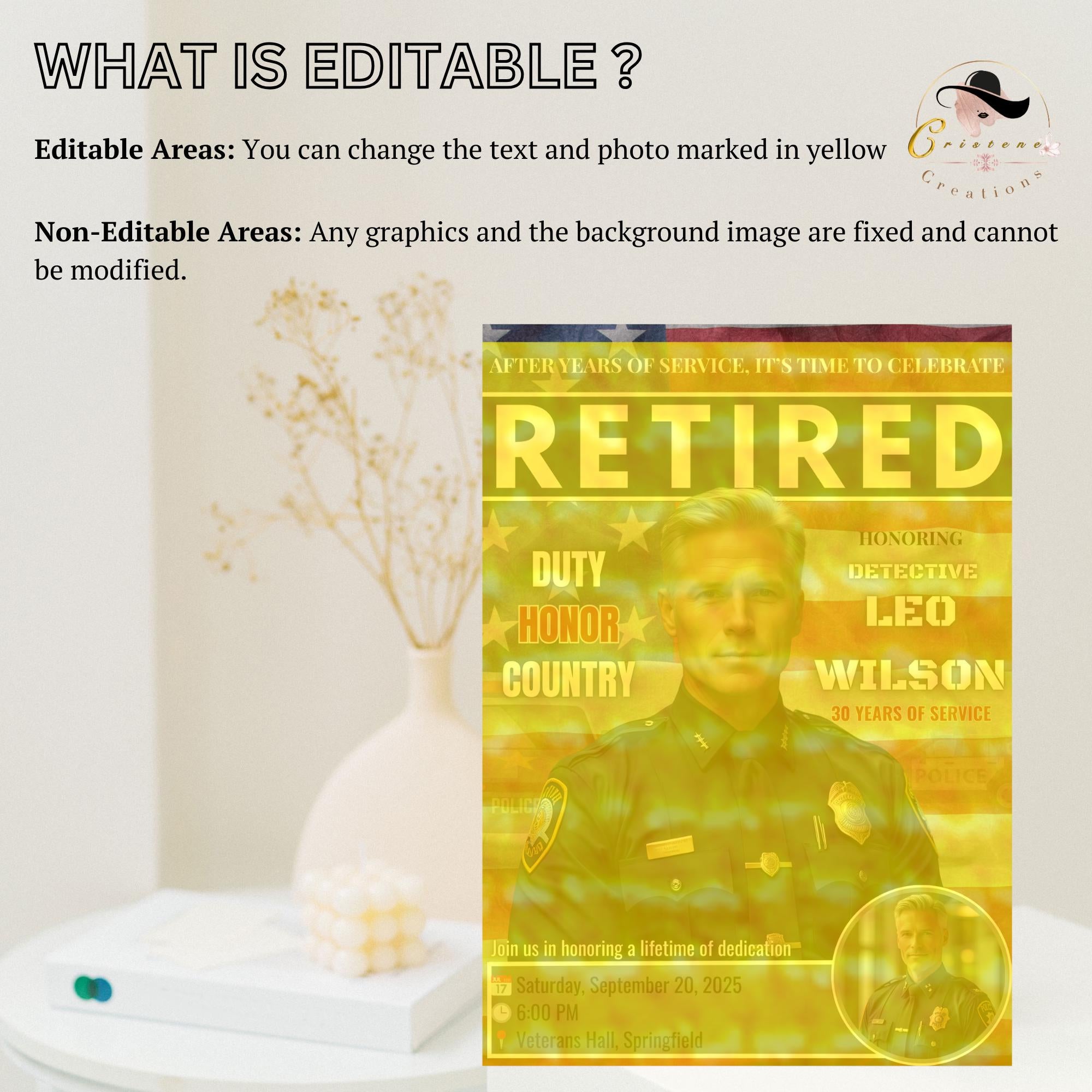 Digital Retirement Party Invitation Men Police Officer Farewell Party Invite Cops Retirement Celebration Law Enforcement Send off Template