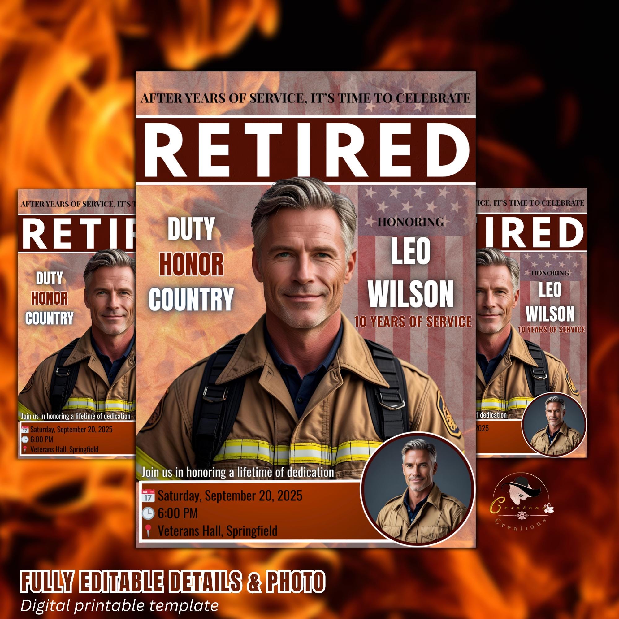 Men Firefighter Retirement Party Invitation Digital Fireman Farewell Party invite Fire Dept Retirement Veteran Tribute party photo template