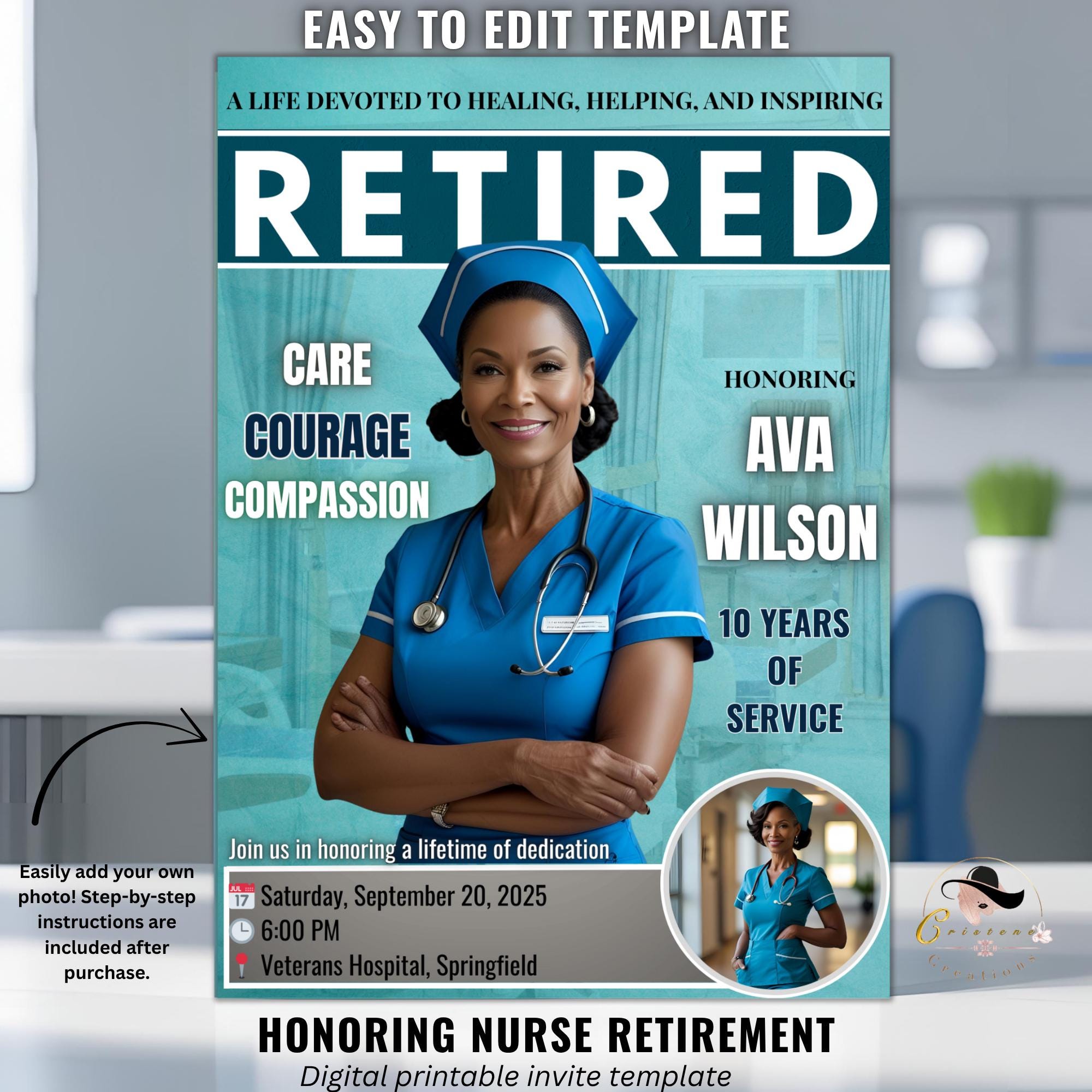 Editable Nurse Retirement Party Invitation Medical Farewell Invite Physician Doctor Retirement Dinner Template Retired Nurse photo invite