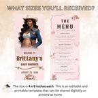 Editable Baby Shower Cowgirl Menu Template Printable Menu Cards with photo Western Rodeo Menu Party Decor Dinner Menu Double Sided Food Menu