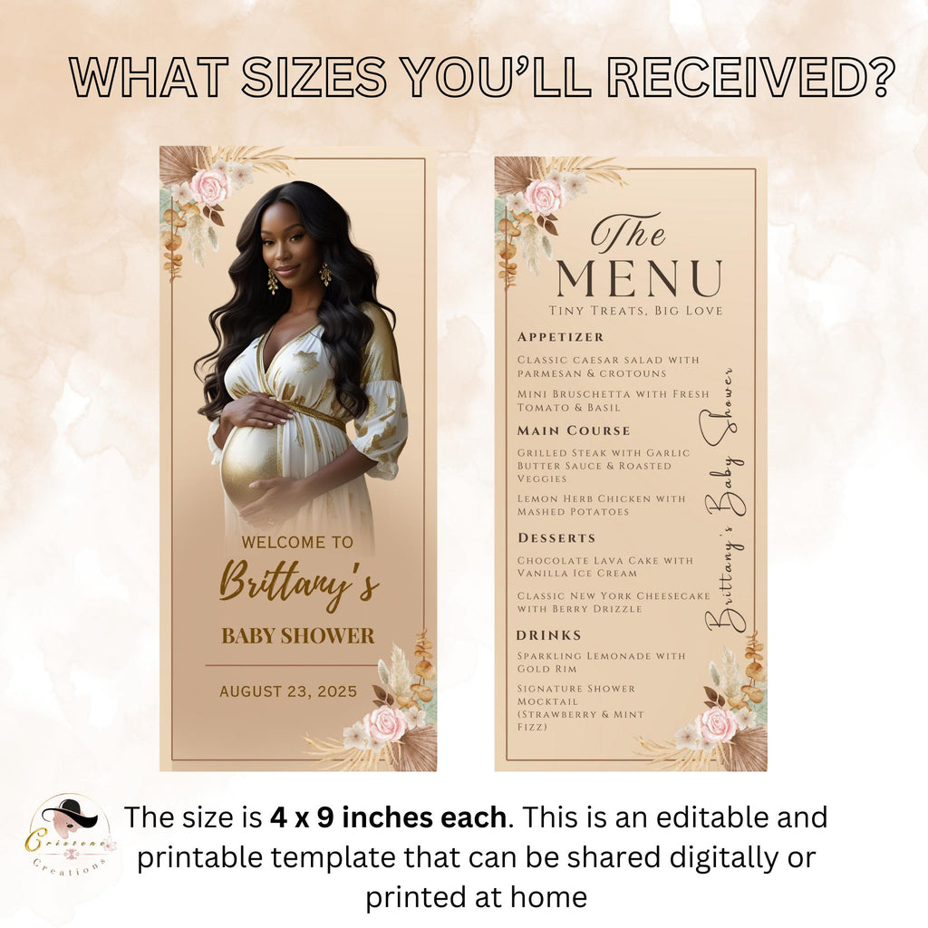 Boho Baby Shower Menu, Birthday Party Menu Cards with photo, Spring Floral Dinner Menu, Gender Neutral Brunch Menu Printable Template
