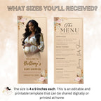 Boho Baby Shower Menu, Birthday Party Menu Cards with photo, Spring Floral Dinner Menu, Gender Neutral Brunch Menu Printable Template