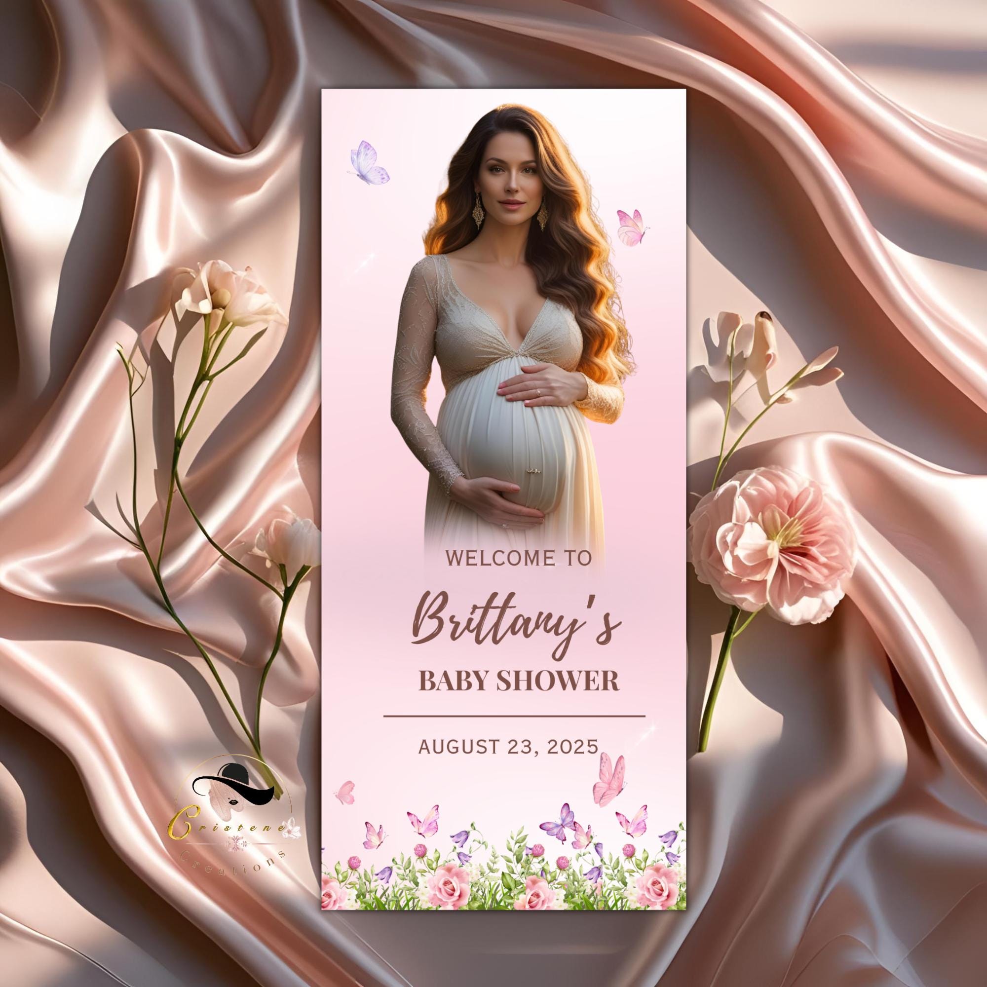 Editable Baby Shower Menu Template with photo Floral Dinner Menu cards printable Garden Double sided Menu Butterfly Baby Shower Party Decor