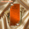 Editable Party Menu Template Floral Birthday Dinner Menu Card Printable, Elegant Brunch Menu with border, Orange Retirement Party Table Menu