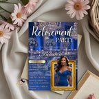 Digital Retirement Party Invitation with photo Blue Gold Surprise Retirement Dinner invite Retired Woman Farewell Party Printable Template