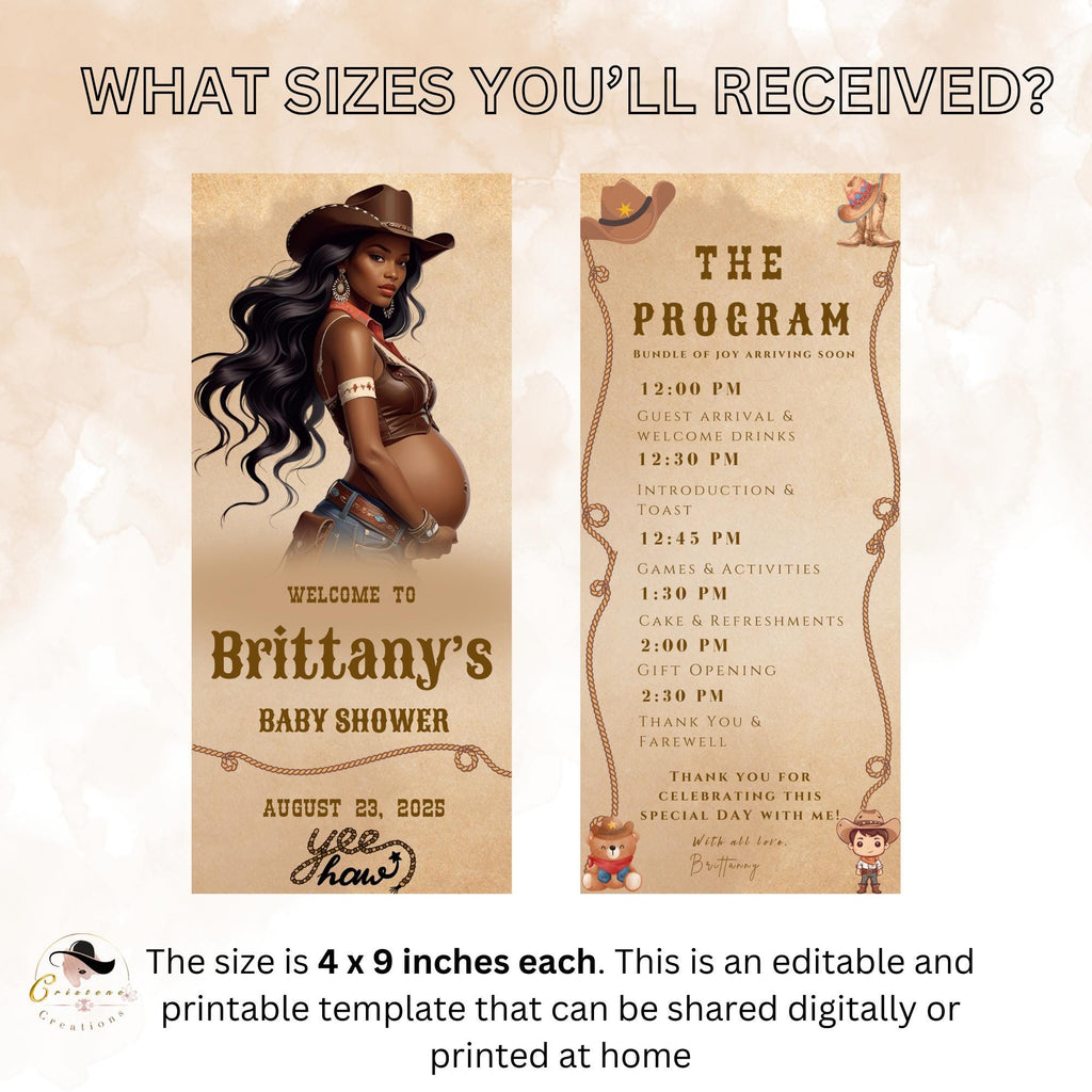 Editable Baby Shower Program Template Cowboy Baby shower Itinerary Card Printable Western Rodeo Order of events Timeline Baby Party Decor
