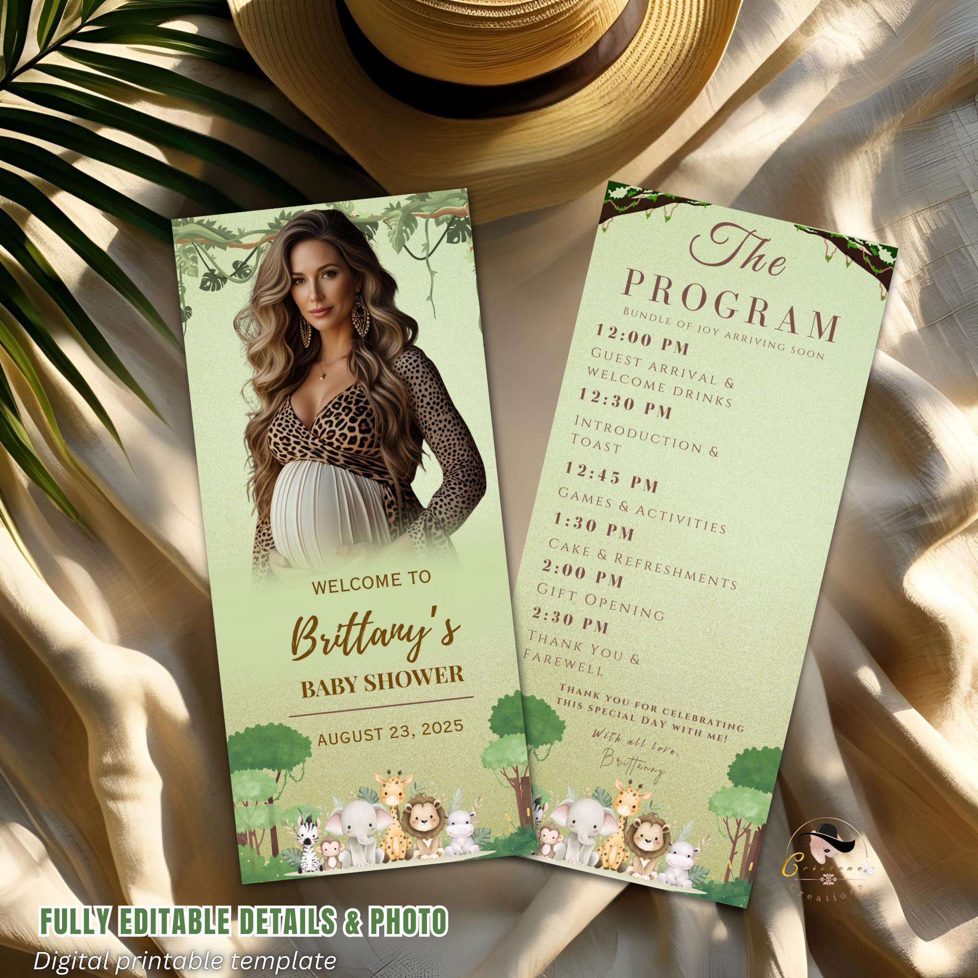 Safari Baby Shower Program Template Jungle Theme Itinerary card Printable Wild Baby Shower Boy Order of event Animal Baby Shower Party Decor