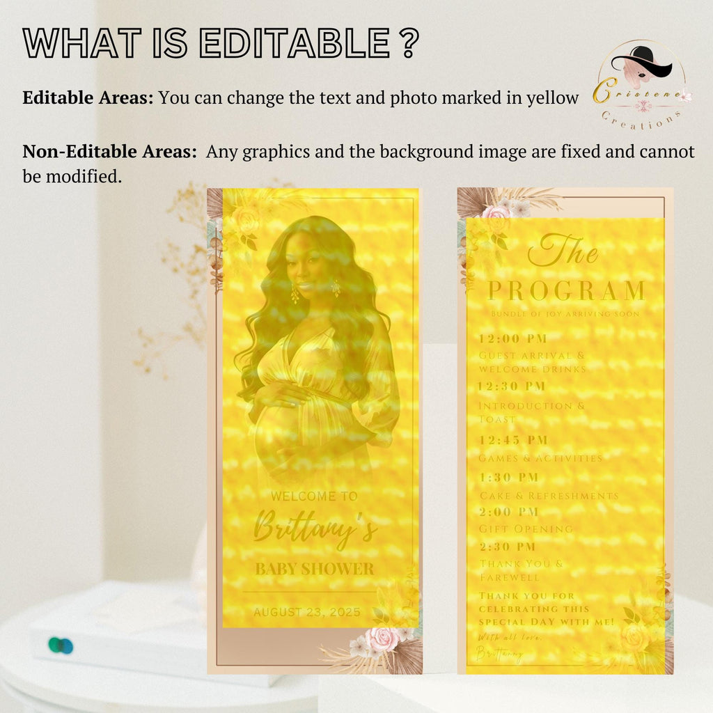 Editable Baby Shower Program Template Boho Neutral Baby Shower Itinerary Card Printable Floral Garden Order of Events Wildflower Party Decor