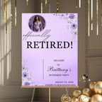 Retirement Party Welcome Sign Purple Floral Retirement Poster sign board Printable sign with photo, Wildflower Garden Farewell Sign Template