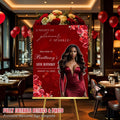 Editable Birthday Welcome Sign Red Rose Floral Party Sign with photo Elegant Birthday Dinner Sign Woman Brunch Sign Board Printable Template