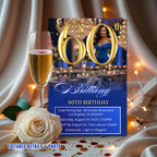 Digital 60th Birthday invitation Blue Gold Luxury 60th Birthday Dinner Invite with photo Sixtieth Birthday Party Card Printable Template