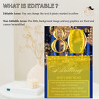 Digital 80th Birthday invitation Blue Gold 80th Luxury Birthday Dinner invite with photo Eightieth Birthday party card Editable Template