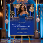 Editable Birthday Party Welcome Sign Blue Gold Birthday Dinner Sign with photo Elegant Retirement Party Poster Sign Board Printable Template