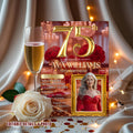 Digital 75th Birthday Invitation with photo Red Gold 75th Birthday Dinner Invite Woman Glam Luxury Floral Brunch Party Printable Template