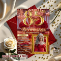 Digital 85th Birthday Invitation with photo Red Gold 85th Birthday Dinner invite Woman Glam Luxury Floral Brunch Party Printable Template
