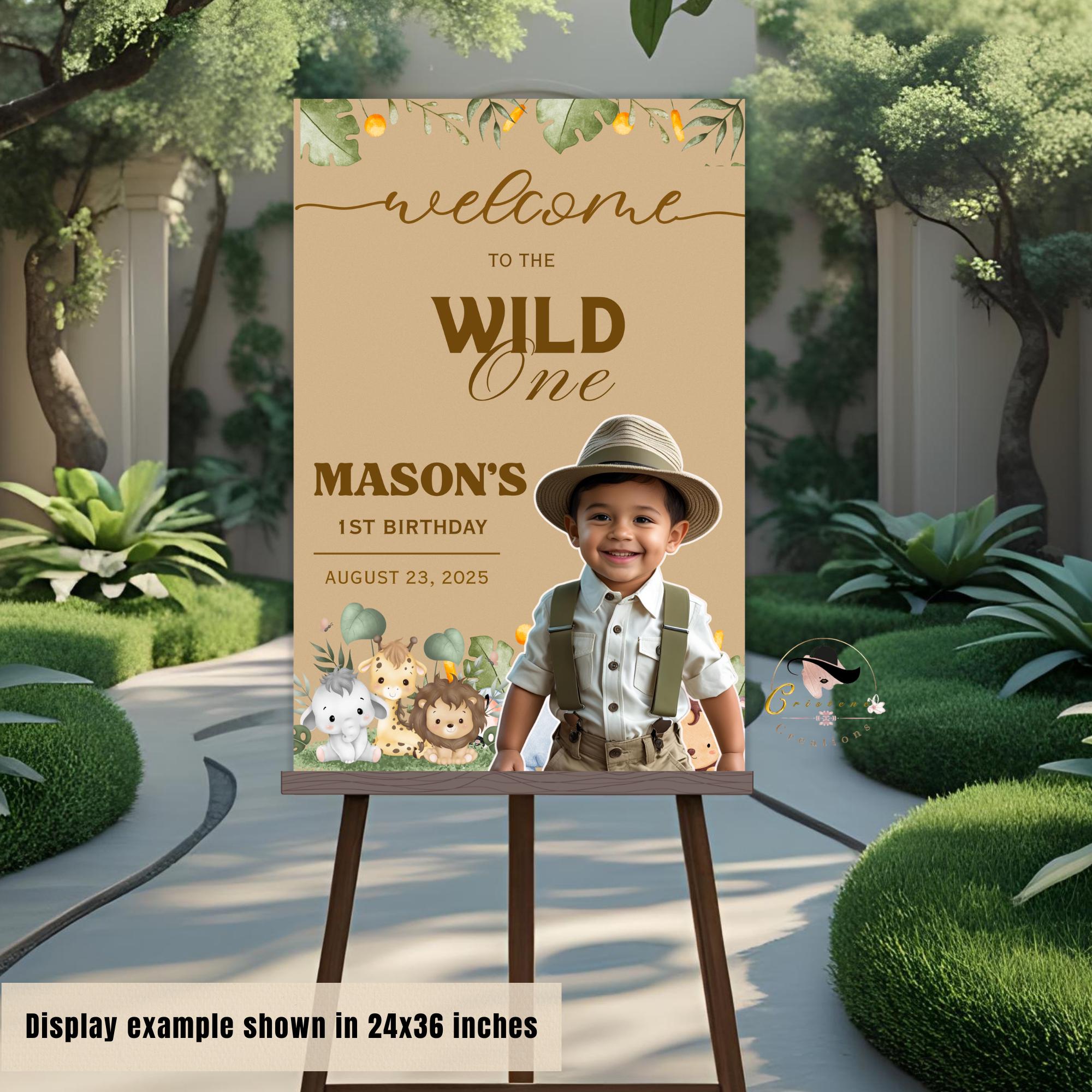 Editable Safari Birthday Party Welcome Sign with photo 1st Birthday Welcome Sign Board Wild One Poster Sign Printable Custom Jungle Decor