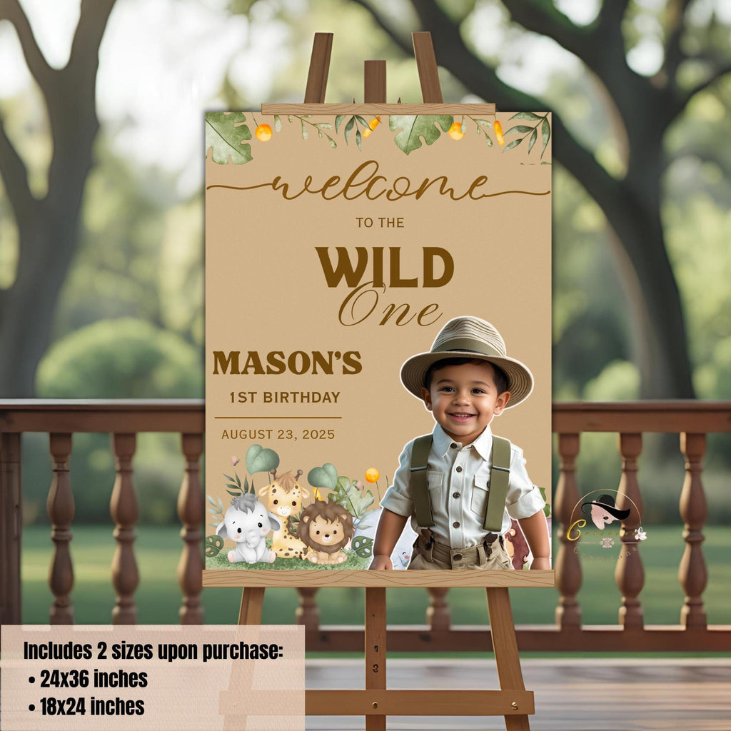 Editable Safari Birthday Party Welcome Sign with photo 1st Birthday Welcome Sign Board Wild One Poster Sign Printable Custom Jungle Decor