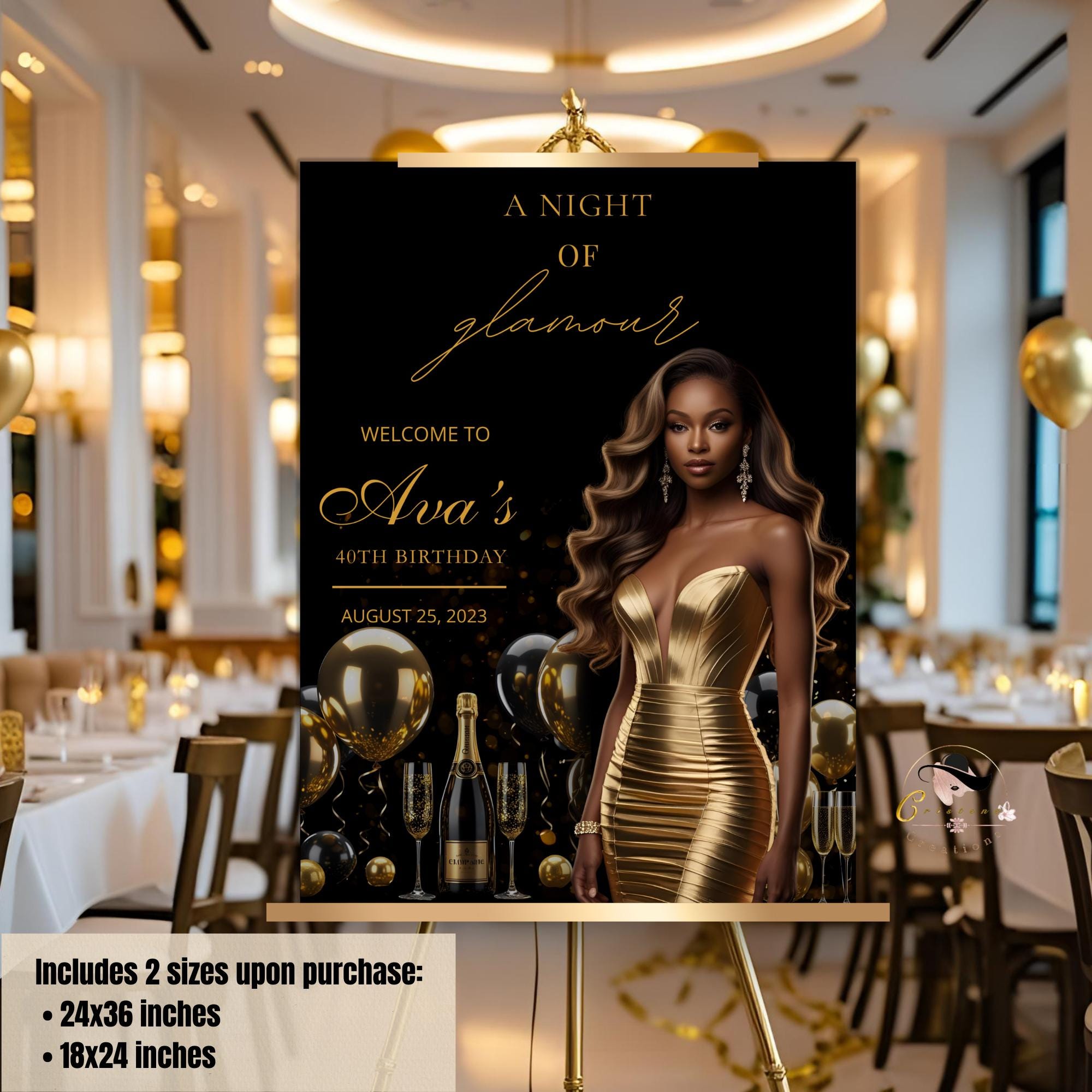 Editable Welcome Party Sign Black Gold Birthday Dinner Welcome Sign with photo Elegant Sign Board Printable Retirement Poster Sign Template