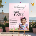 Floral 1st Birthday Welcome Sign with photo, Pink Wildflower (Printable Template)