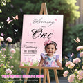 Floral 1st Birthday Welcome Sign with photo, Pink Wildflower (Printable Template)