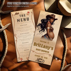 Editable Baby Shower Cowboy Menu Template Western Rodeo Party Menu Cards Printable Dinner Menu with photo Food Menu Double Sided Party Decor