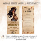 Editable Baby Shower Cowboy Menu Template Western Rodeo Party Menu Cards Printable Dinner Menu with photo Food Menu Double Sided Party Decor