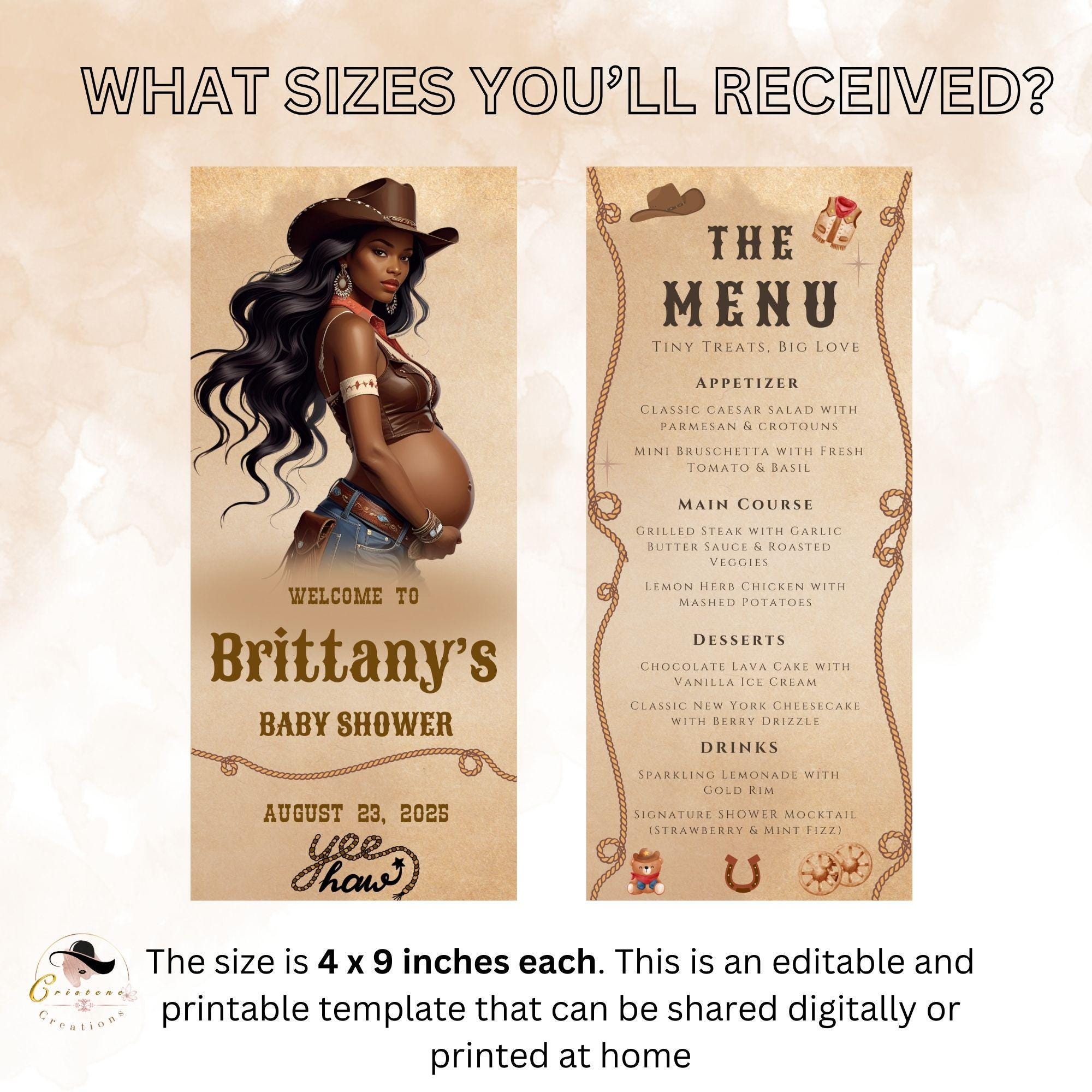 Editable Baby Shower Cowboy Menu Template Western Rodeo Party Menu Cards Printable Dinner Menu with photo Food Menu Double Sided Party Decor