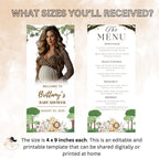 Safari Baby Shower Menu Template with photo Jungle Theme Menu cards Printable Dinner Menu Baby Shower Party Decor Double Sided Food Menu