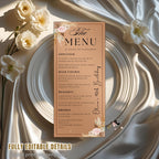 Boho Floral Menu Template, Elegant Dinner Party (Printable, Editable)