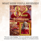 Digital 82nd Birthday Invitation Red Gold 82nd Birthday Dinner Invite with photo Woman Glam Luxury 82nd Brunch Rose Party Printable Template