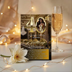 Digital 40th Birthday Invitation Black Gold 40th Birthday Dinner Invite with photo Woman Elegant Forty Birthday Brunch Floral Party Template