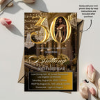 Elegant Black and Gold 30th Birthday Dinner Invitation (Digital)