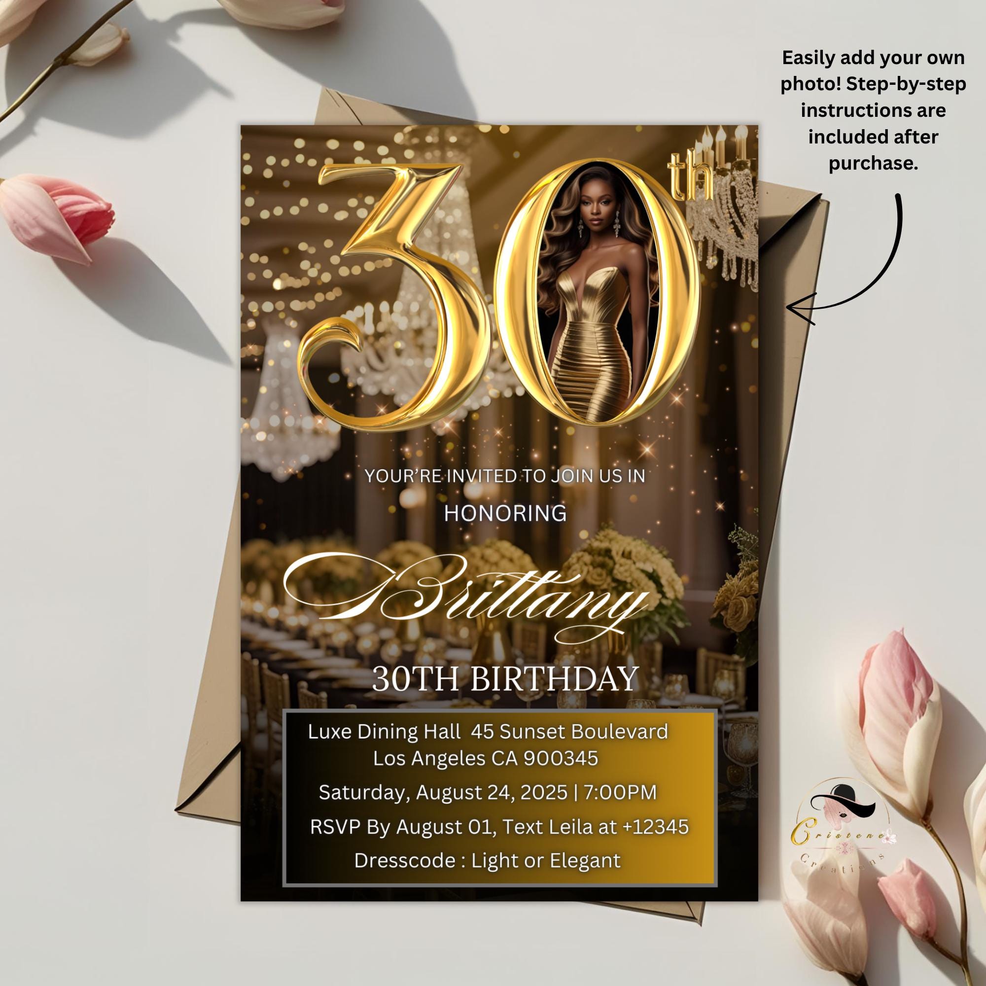 Elegant Black and Gold 30th Birthday Dinner Invitation (Digital)