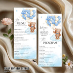 Editable Baby Shower Menu and Program Template, Teddy Bear Party Shower Menu, Printable Baby Shower Itinerary Card, We Can Bearly Wait Decor