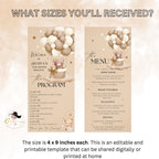 Editable Baby Shower Menu and Program Template Gender Neutral Bear Party Menu, Printable Itinerary Card, Brown Baby Shower Order of events