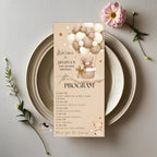 Editable Baby Shower Menu and Program Template Gender Neutral Bear Party Menu, Printable Itinerary Card, Brown Baby Shower Order of events