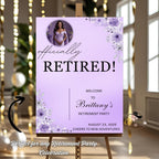 Retirement Party Welcome Sign Purple Floral Retirement Poster sign board Printable sign with photo, Wildflower Garden Farewell Sign Template