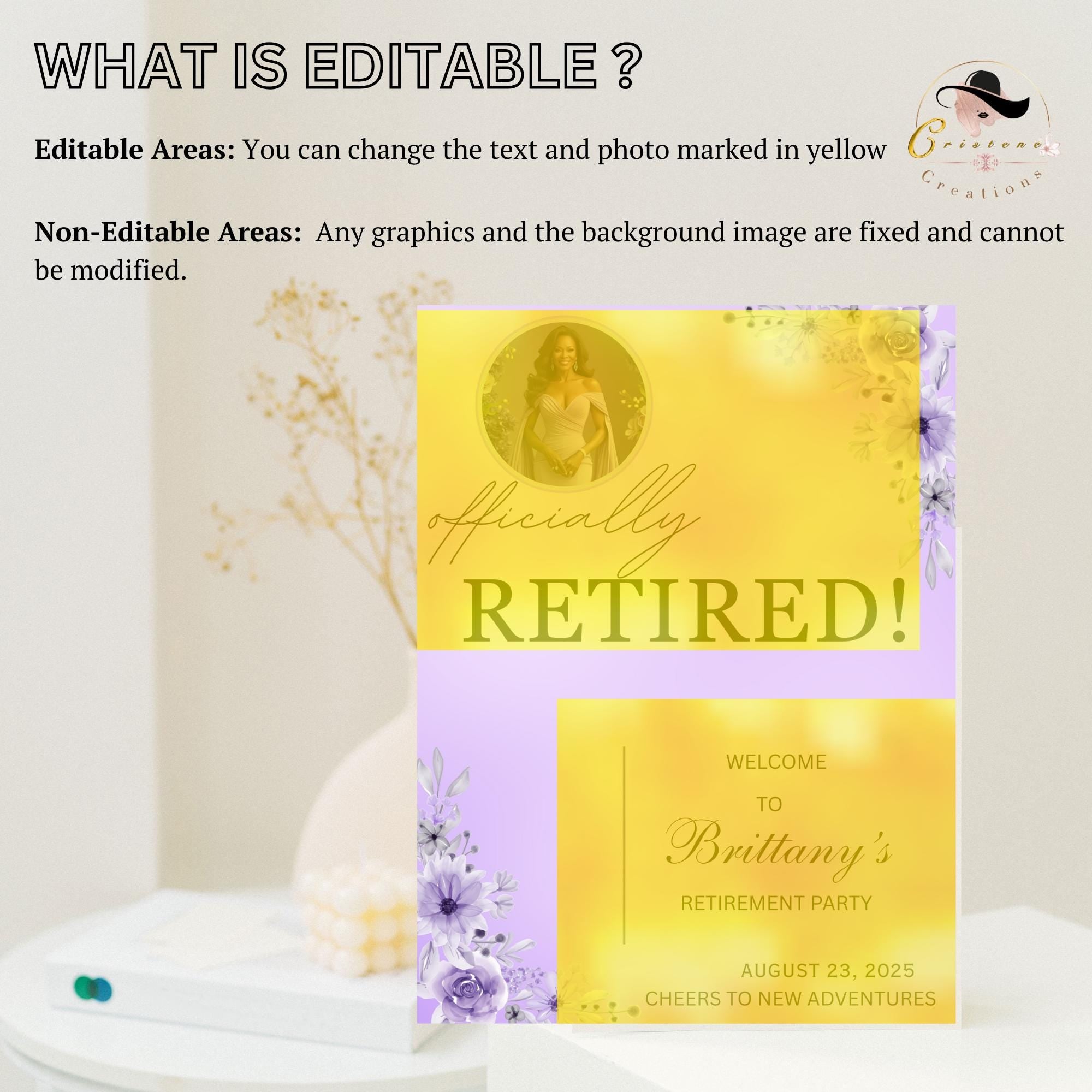 Retirement Party Welcome Sign Purple Floral Retirement Poster sign board Printable sign with photo, Wildflower Garden Farewell Sign Template