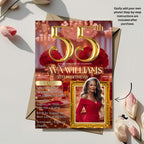 Digital 55th Birthday Invitation with photo Red Gold 55th Birthday Dinner Invite Woman Glam Luxury Floral Brunch Party Printable Template