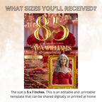Digital 85th Birthday Invitation with photo Red Gold 85th Birthday Dinner invite Woman Glam Luxury Floral Brunch Party Printable Template