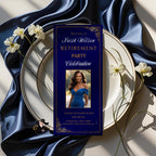 Blue Gold Retirement Party Program Card Template, Photo, Printable (Digital Download)